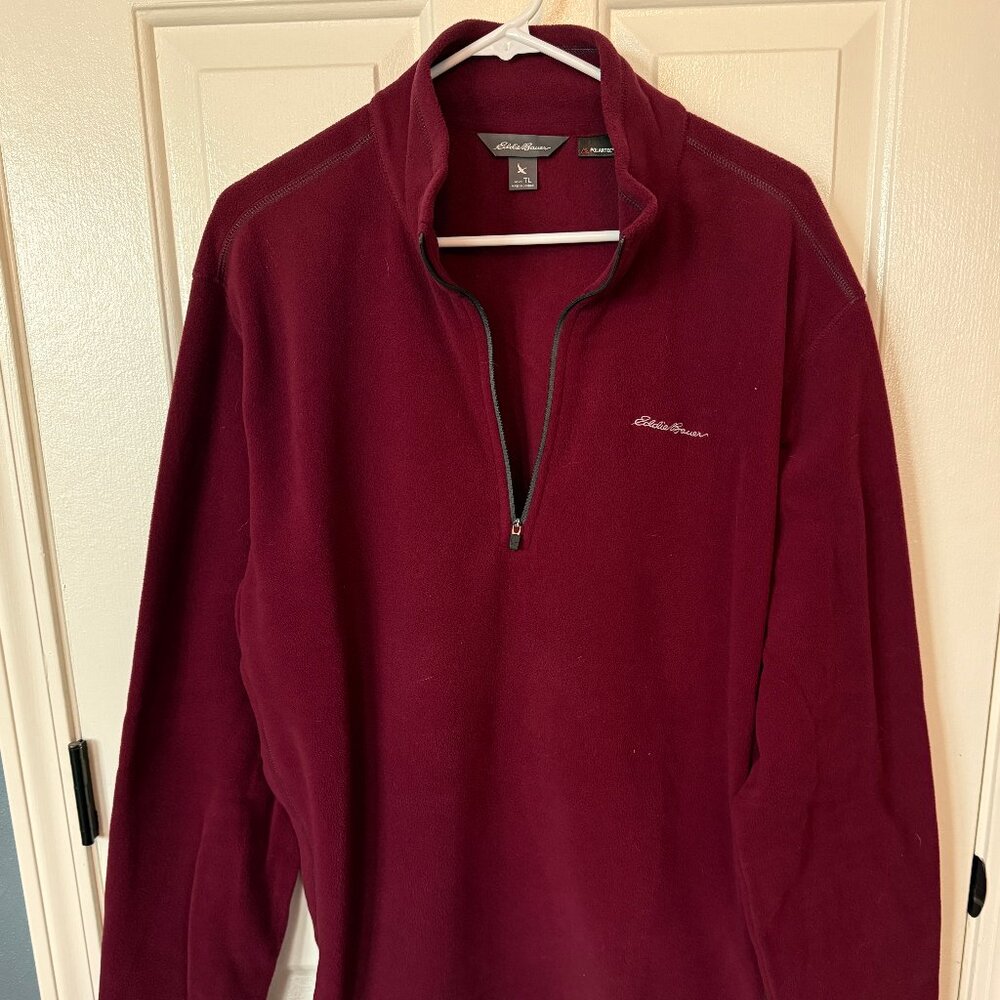 Eddie Bauer men's burgundy quarter zip microfleece - size large tall - mint!